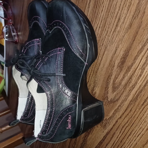 Jambu Black Leather Lace-Up San Fran Encore Oxford Heels Size 7, Pink Trim - Picture 1 of 8